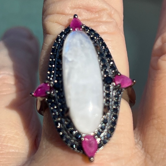 Carol Brodie Rarities MLD Ruby and Black Spinel Sterling Silver Ring Size 10